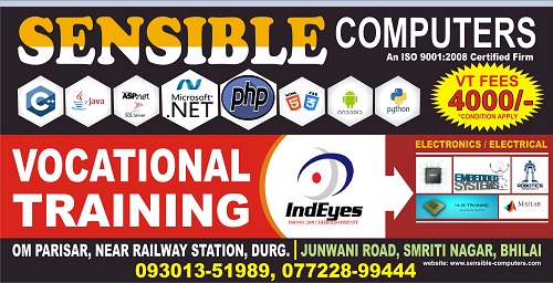 Registration open for Vocational Training – Live Project,placement assistance, Notes on different technology Java, PHP, Dot Net, Android, Python, Embedded System,Robotics, PLC , SCADA. sensible computers,Bhilai. call us at 7722899444,9301351989